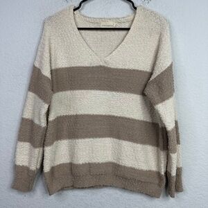 Dreamers Sweater Women S/M Brown Striped Long Sleeve Textured Boucle Boho Lounge